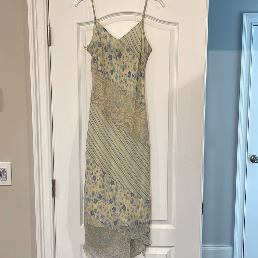 Spaghetti strap summer dress sheer patterned top with separate lining underneath